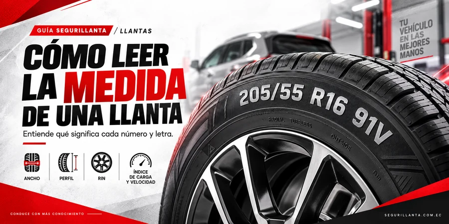 Infografía con el código 205/55 R16 91V y el significado de la medida de una llanta