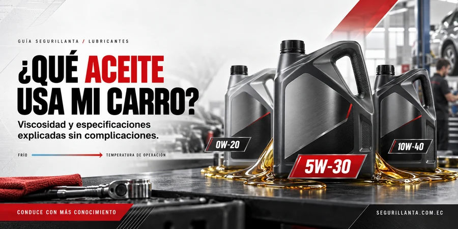 Ilustración editorial sobre viscosidad SAE y especificaciones del aceite de motor